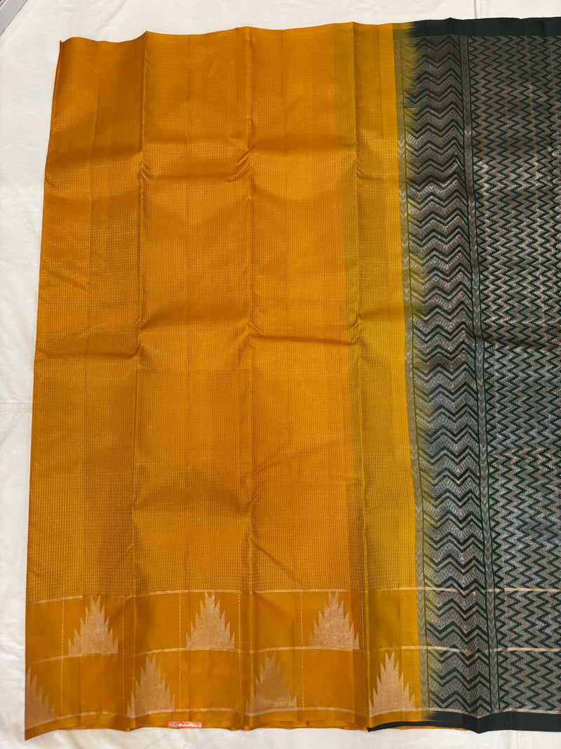 Devasena golden yellow & bottle green handloom softsilk saree - Pure silk saree-AK1110