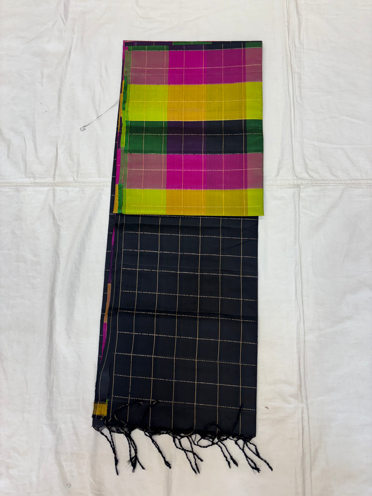 Kattam black Pallu multicolor softsilk saree - Pure silk saree