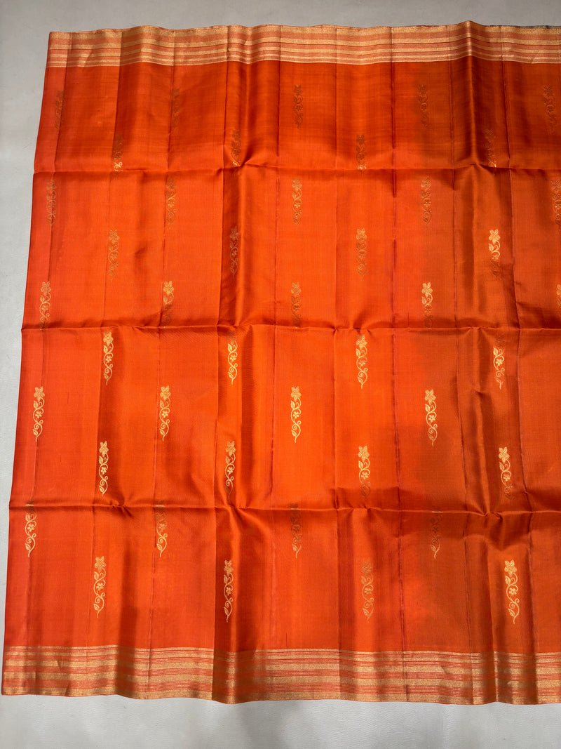 Ponvalli orange & dark brown handloom softsilk saree - Pure silk saree-AK1117