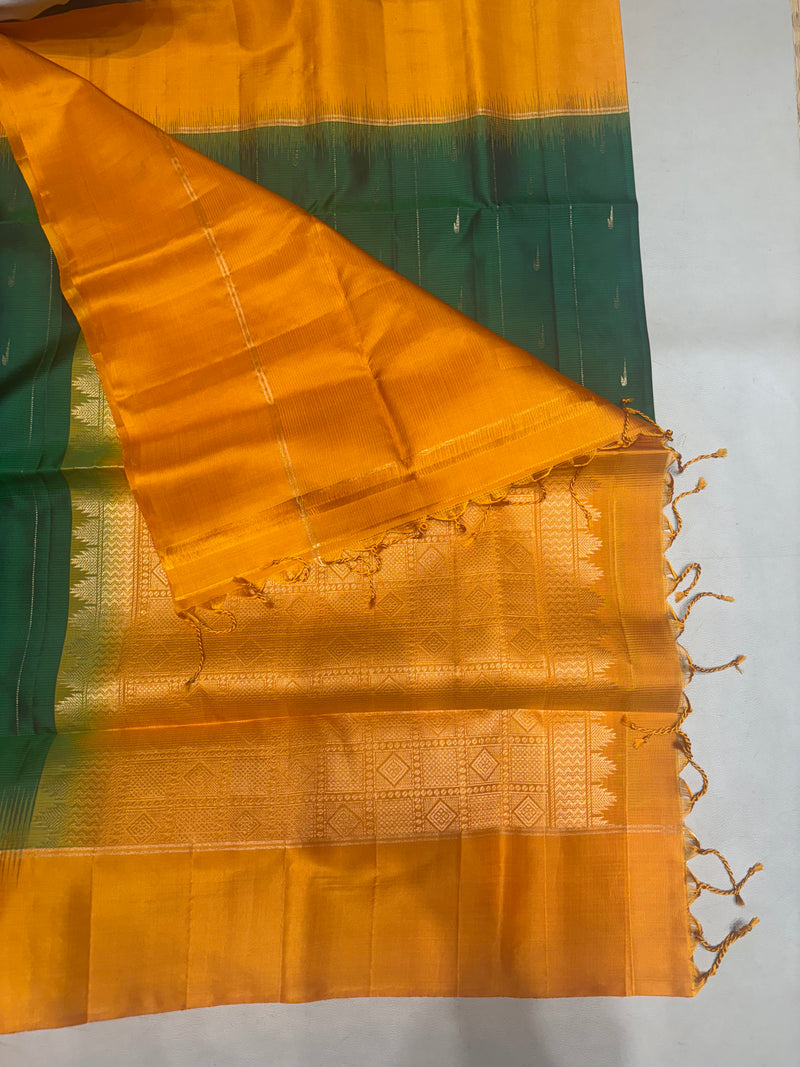 Leelavathi green & yellow softsilk saree - Pure silk saree-AB101