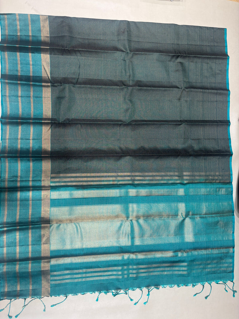 Ranjani micro checked bottle green handloom softsilk saree - Pure silk saree