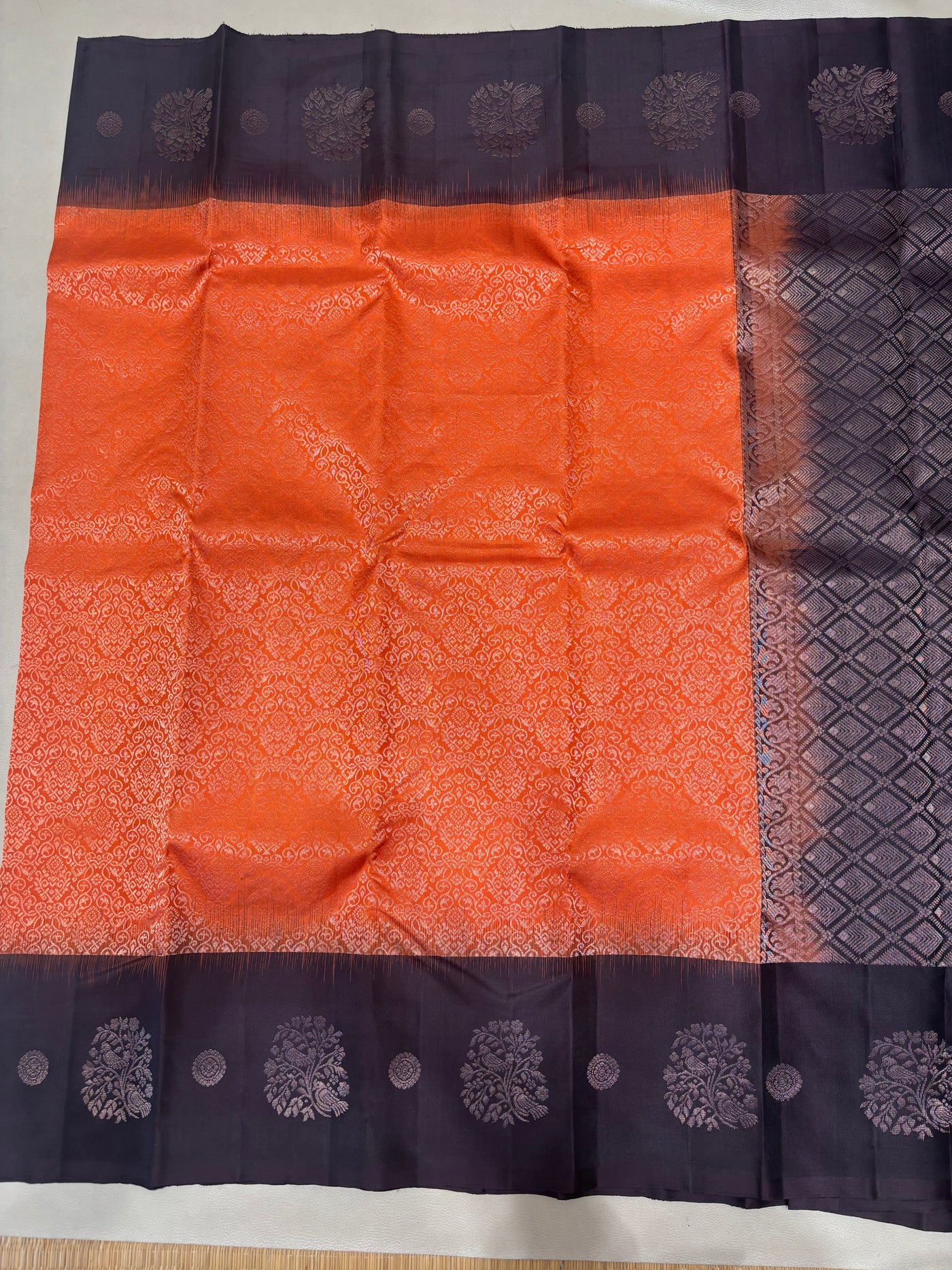Eliya rust orange handloom softsilk saree - Pure silk saree- all self contrast - ASC1101