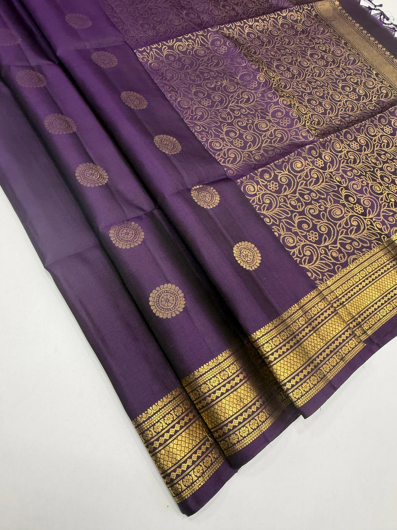 Shanmathi dark violet color body , pallu,blouse - Pure silk saree