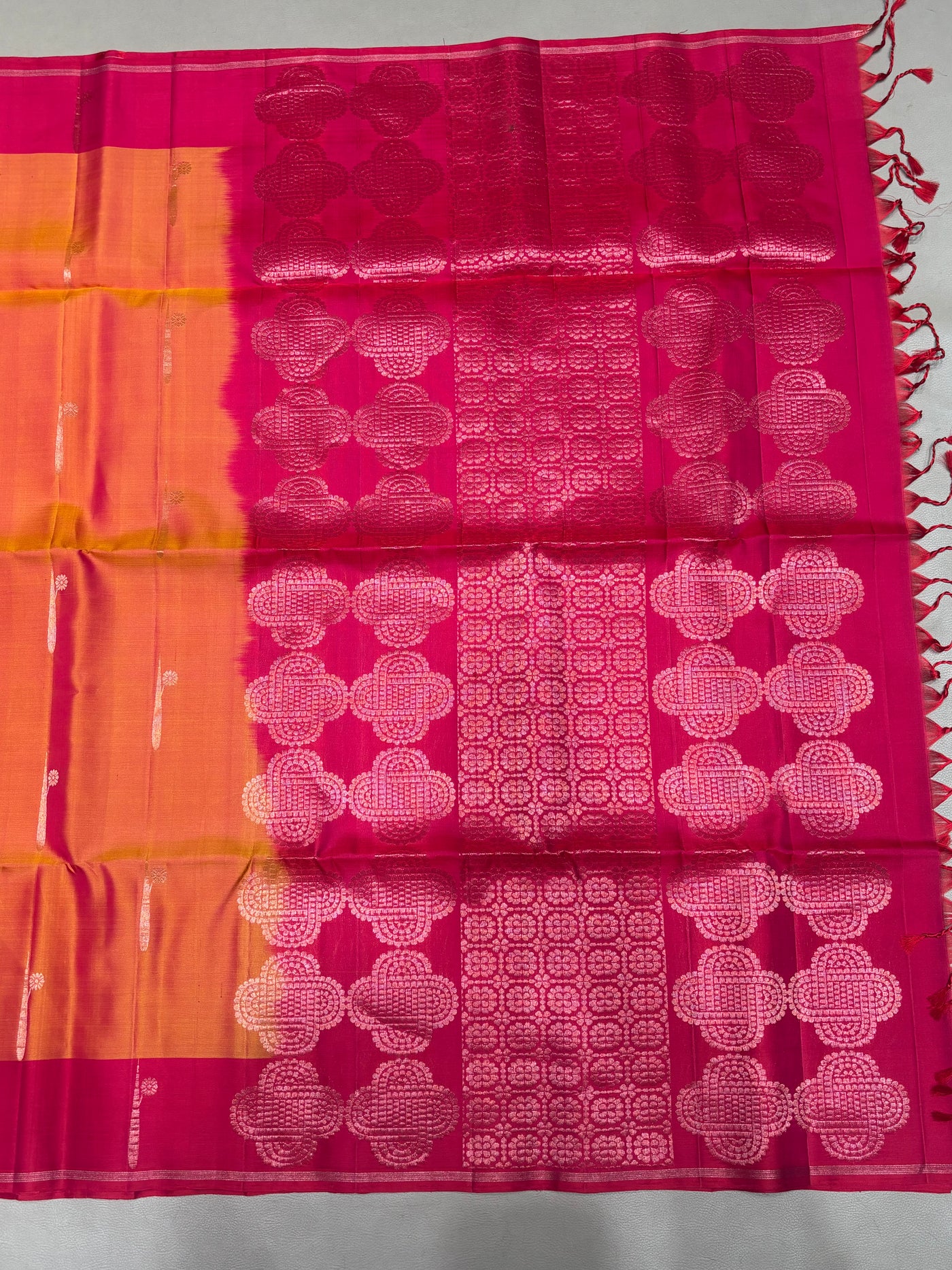 Hridya orange handloom softsilk saree - Pure silk saree