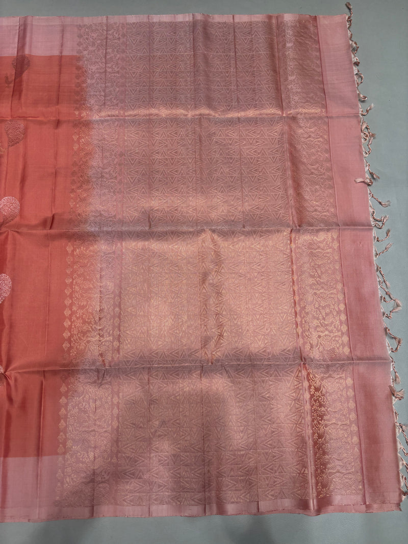 Mayuri peach pink handloom softsilk saree - Pure silk saree