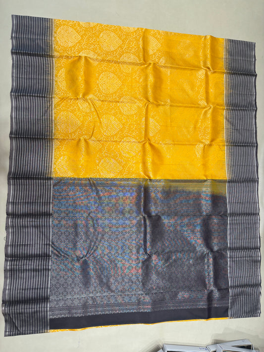 Riyanvi handloom softsilk saree- Pure silk saree- all self contrast - ASC1101