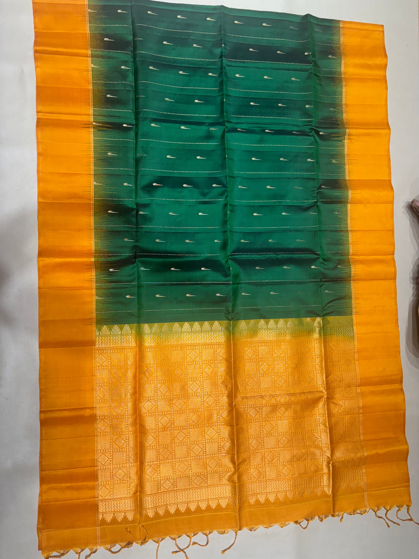 Leelavathi green & yellow softsilk saree - Pure silk saree-AB101