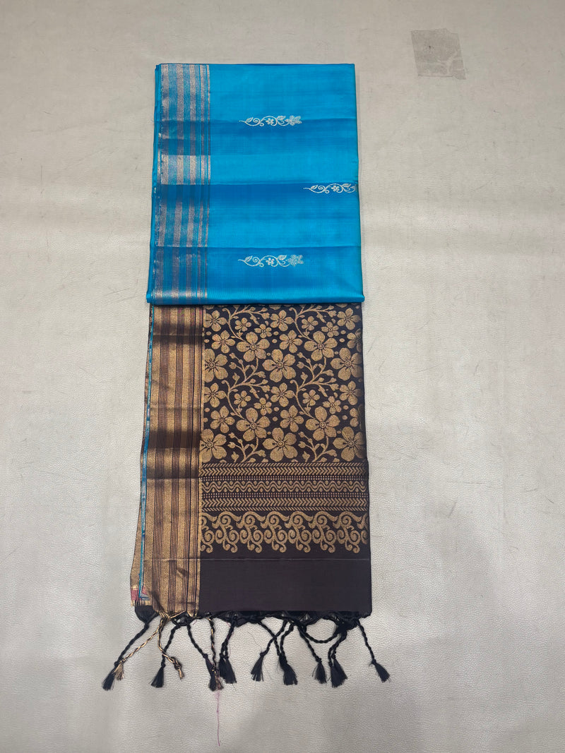 Ponvalli blue handloom softsilk saree - Pure silk saree-AK1113