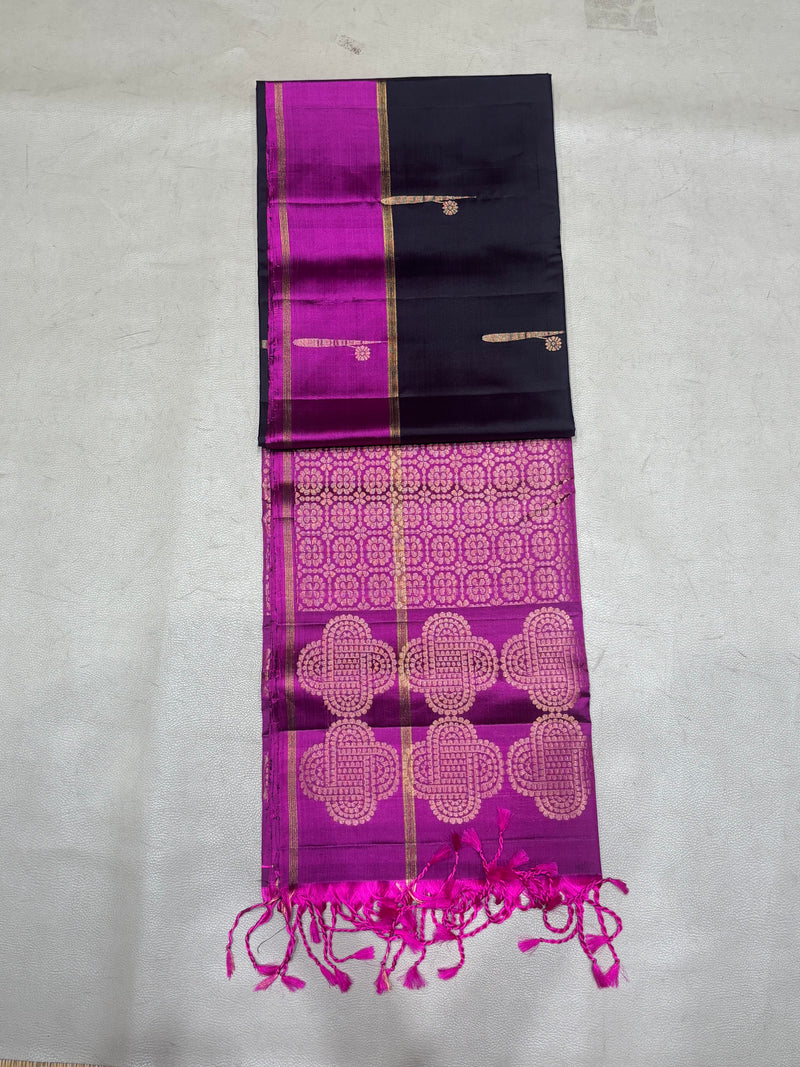 Hridya dark brown & pink handloom softsilk saree - Pure silk saree