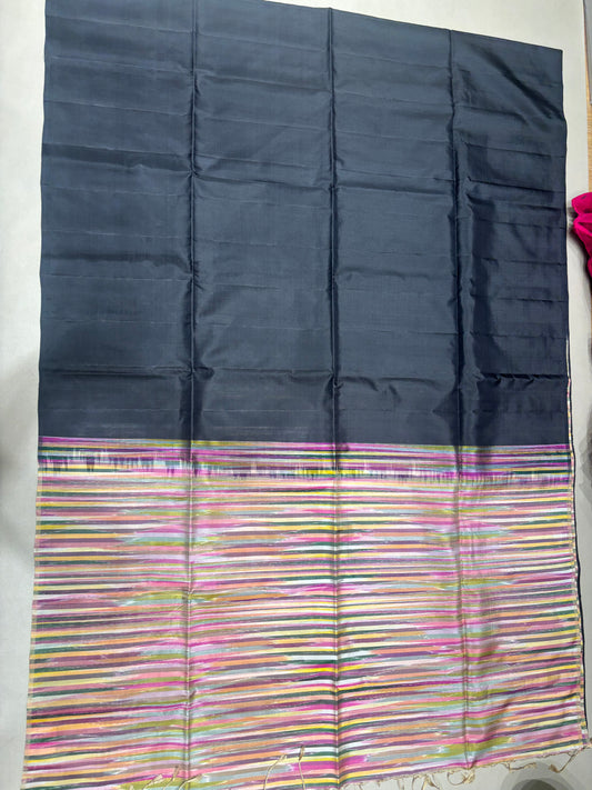 Karunya Black & multicolor handloom softsilk saree - Pure silk saree