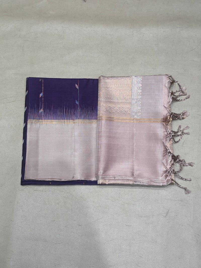 Ilai blue handloom softsilk saree - Pure silk saree- contrast color