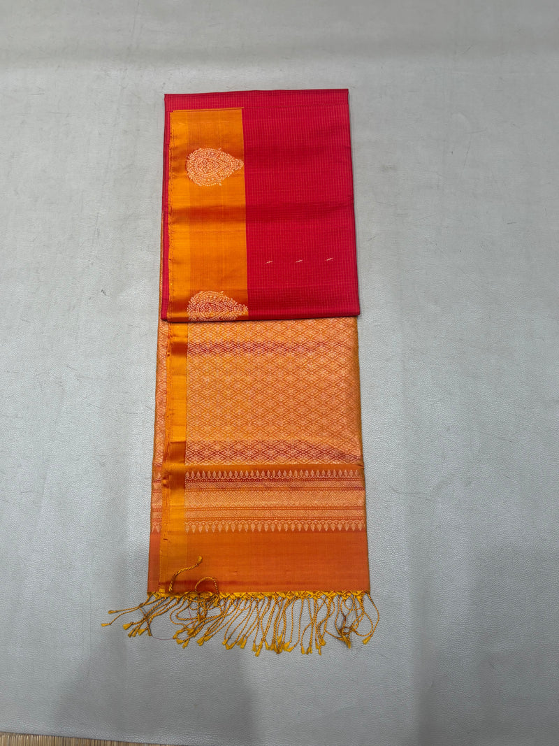 Vyanika thread checks with small Zari butta handloom softsilk saree - Pure silk saree