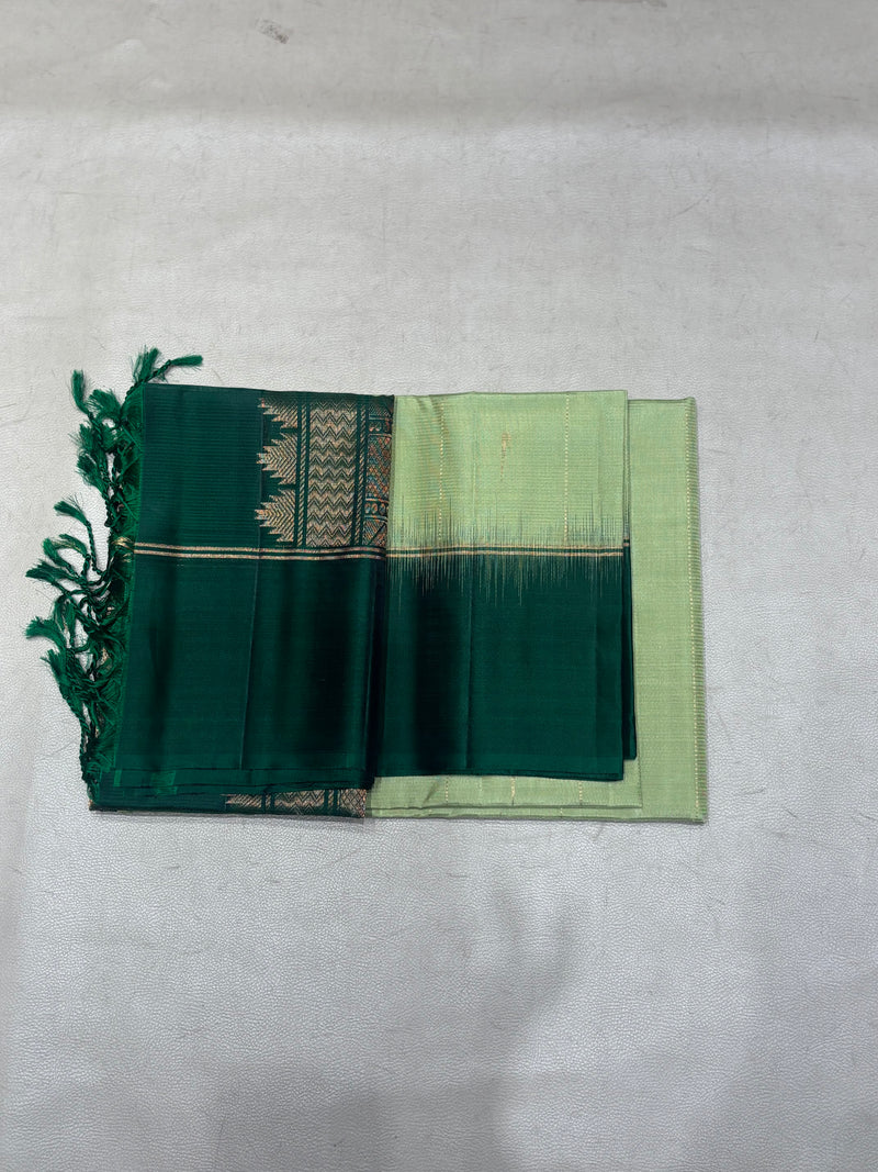 Leelavathi green handloom softsilk saree - Pure silk saree- contrast color
