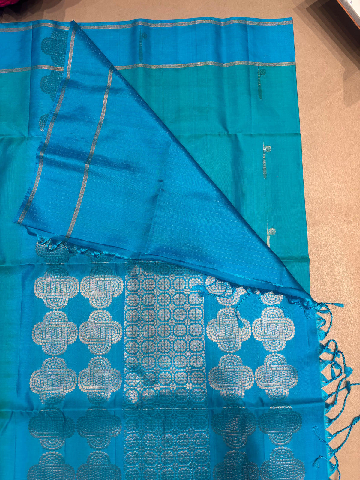 Ponkodi blue& sea green handloom softsilk saree - Pure silk saree- BA102