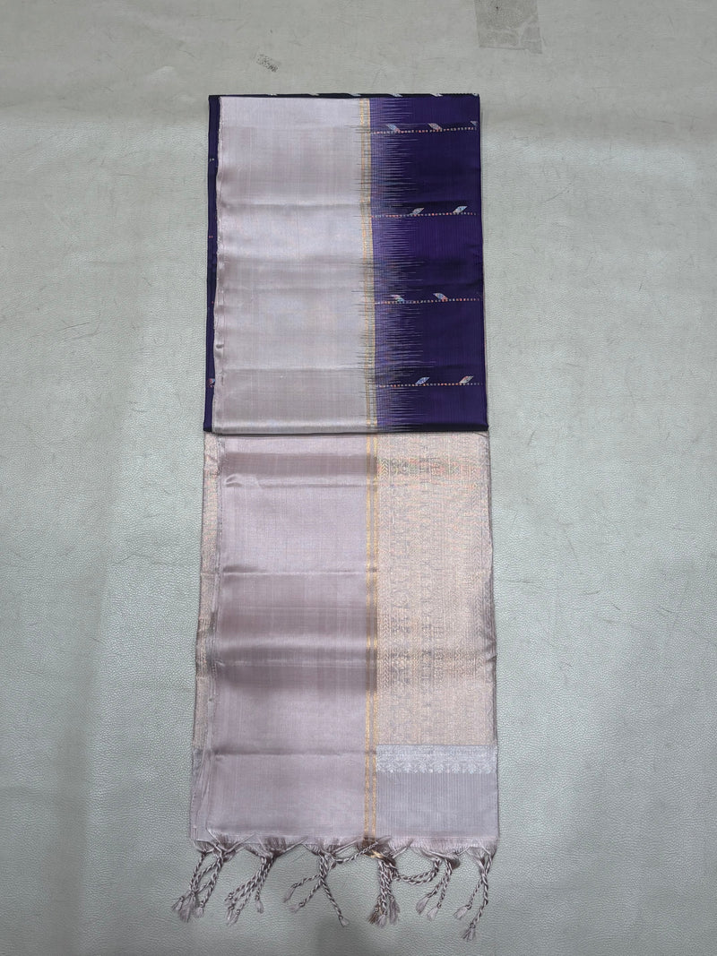 Ilai blue handloom softsilk saree - Pure silk saree- contrast color