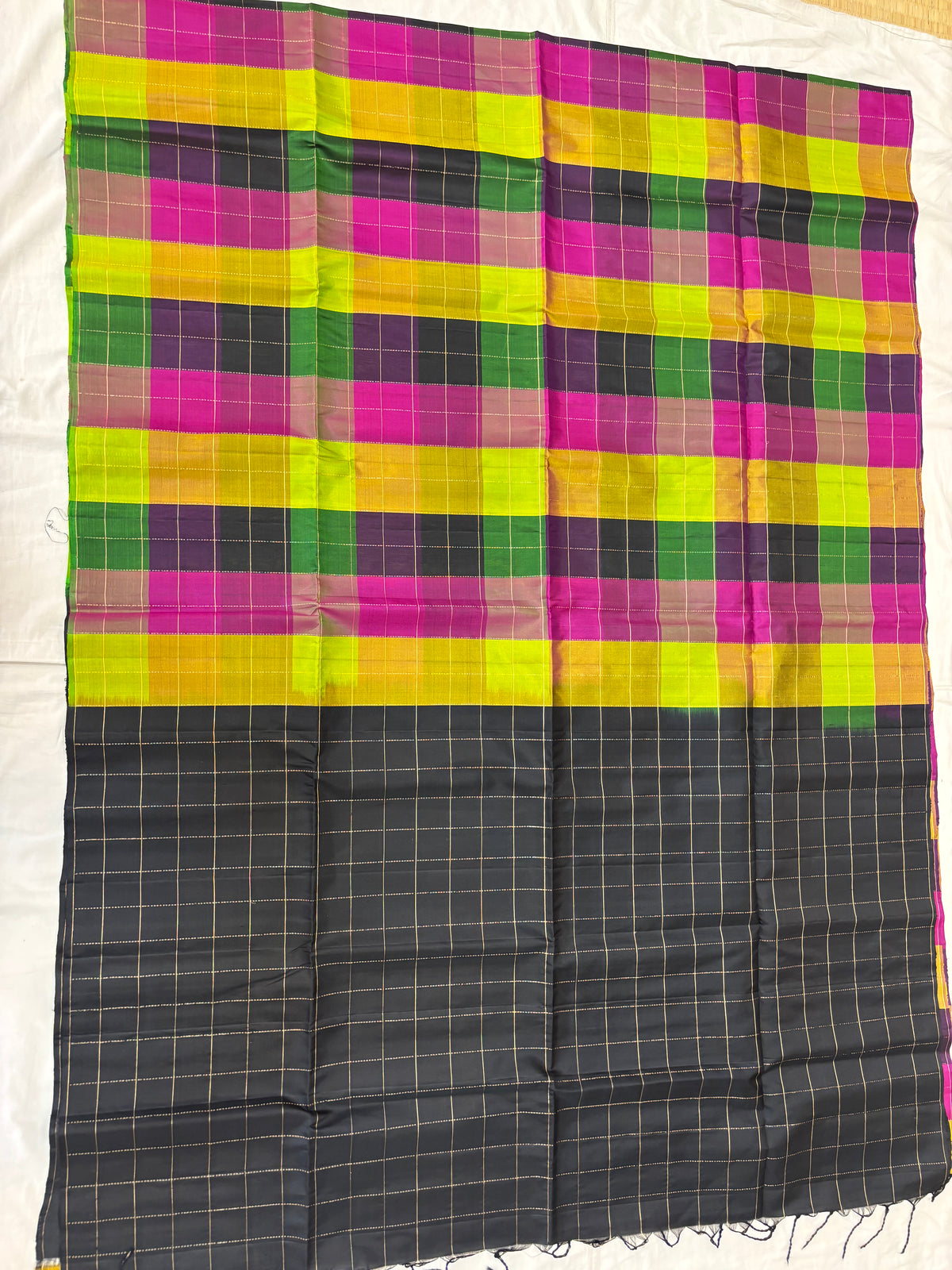 Kattam black Pallu multicolor softsilk saree - Pure silk saree
