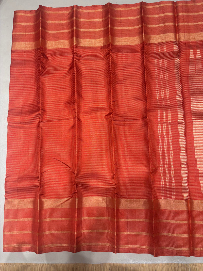 Ranjani orange micro checked softsilk saree - pure silk saree