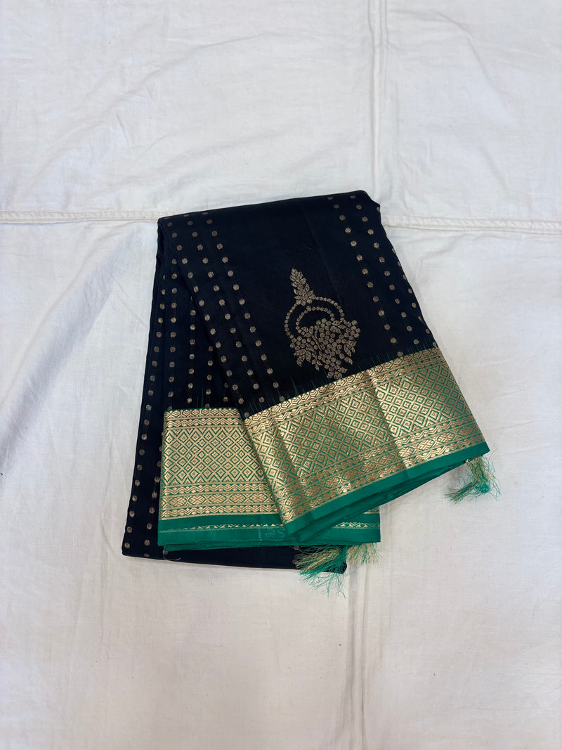 Urvi black handloom softsilk saree - Pure silk saree