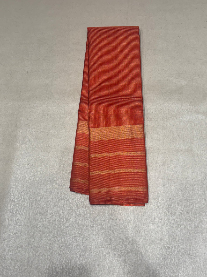 Ranjani orange micro checked softsilk saree - pure silk saree