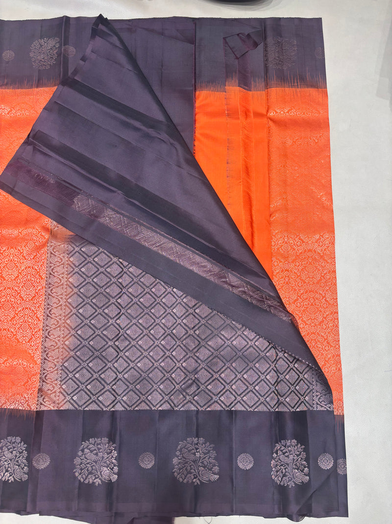 Eliya rust orange handloom softsilk saree - Pure silk saree- all self contrast - ASC1101
