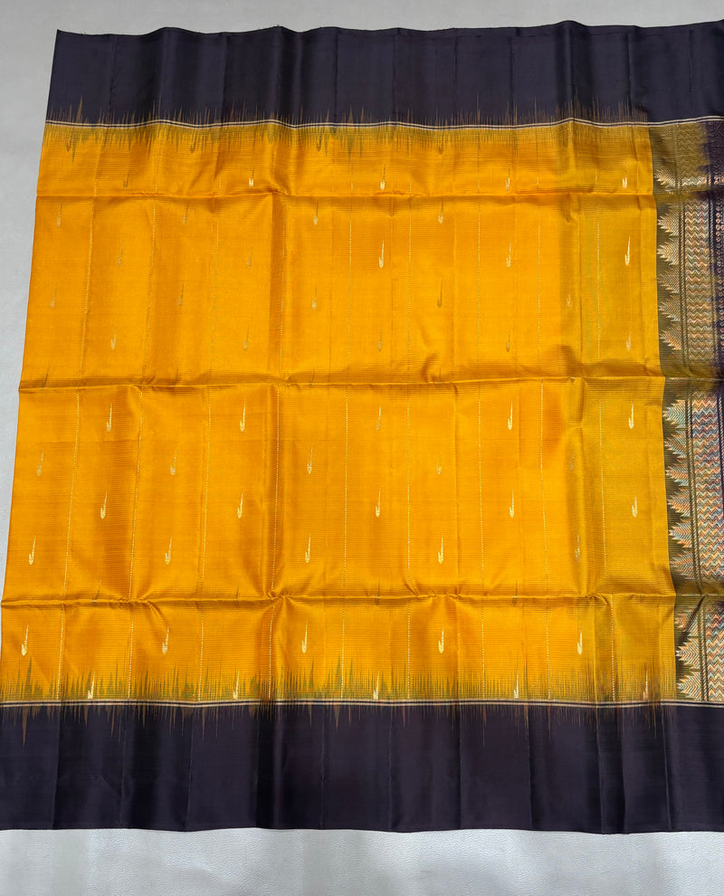 Leelavathi yellow & coffee brown handloom softsilk saree - Pure silk saree - GA104