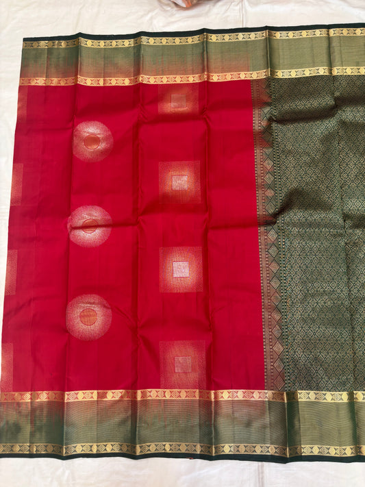 Supriya red & bottle green softsilk saree - Pure silk saree-set11