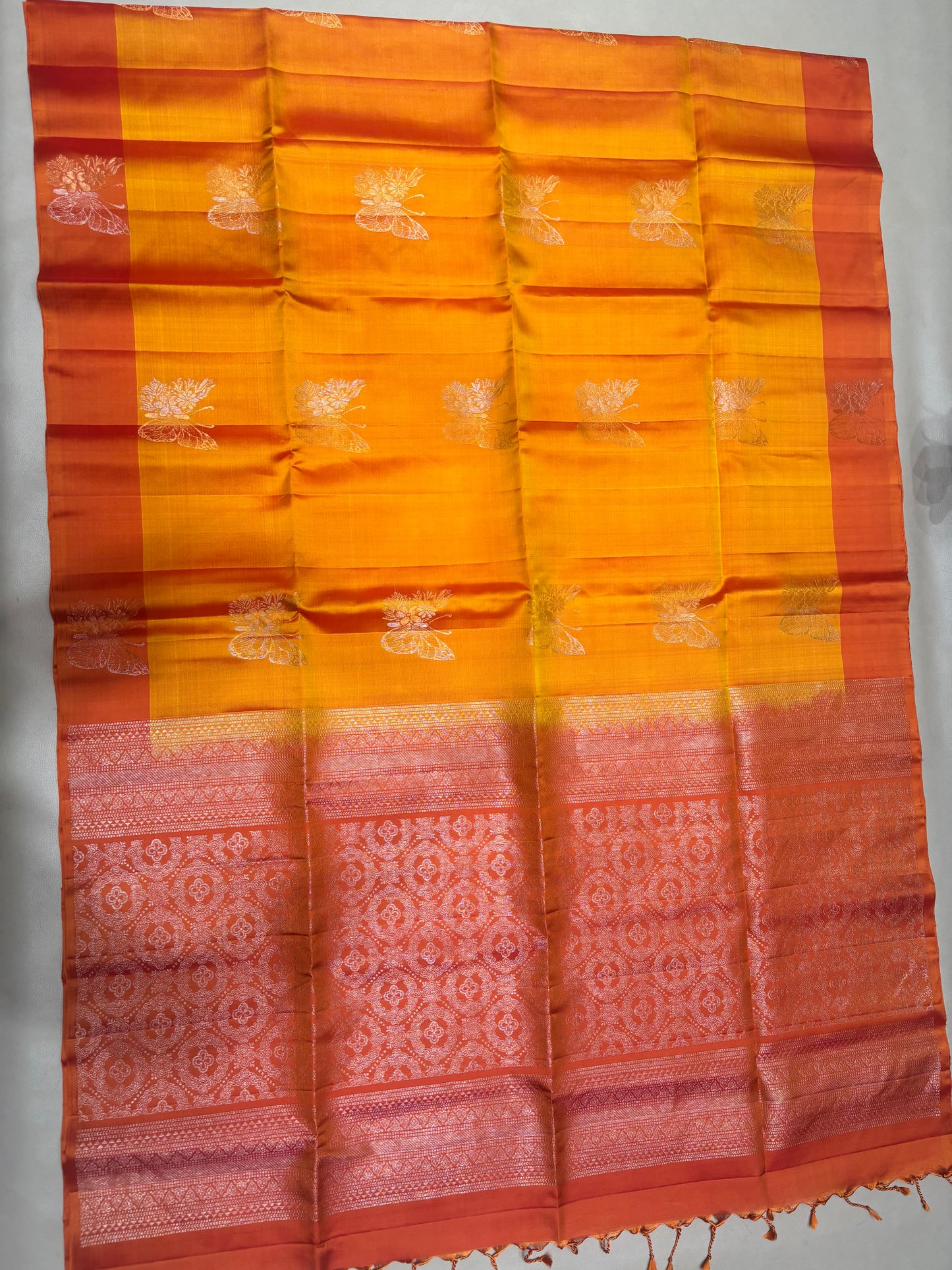 Ramani yellow orange softsilk saree - Pure silk saree