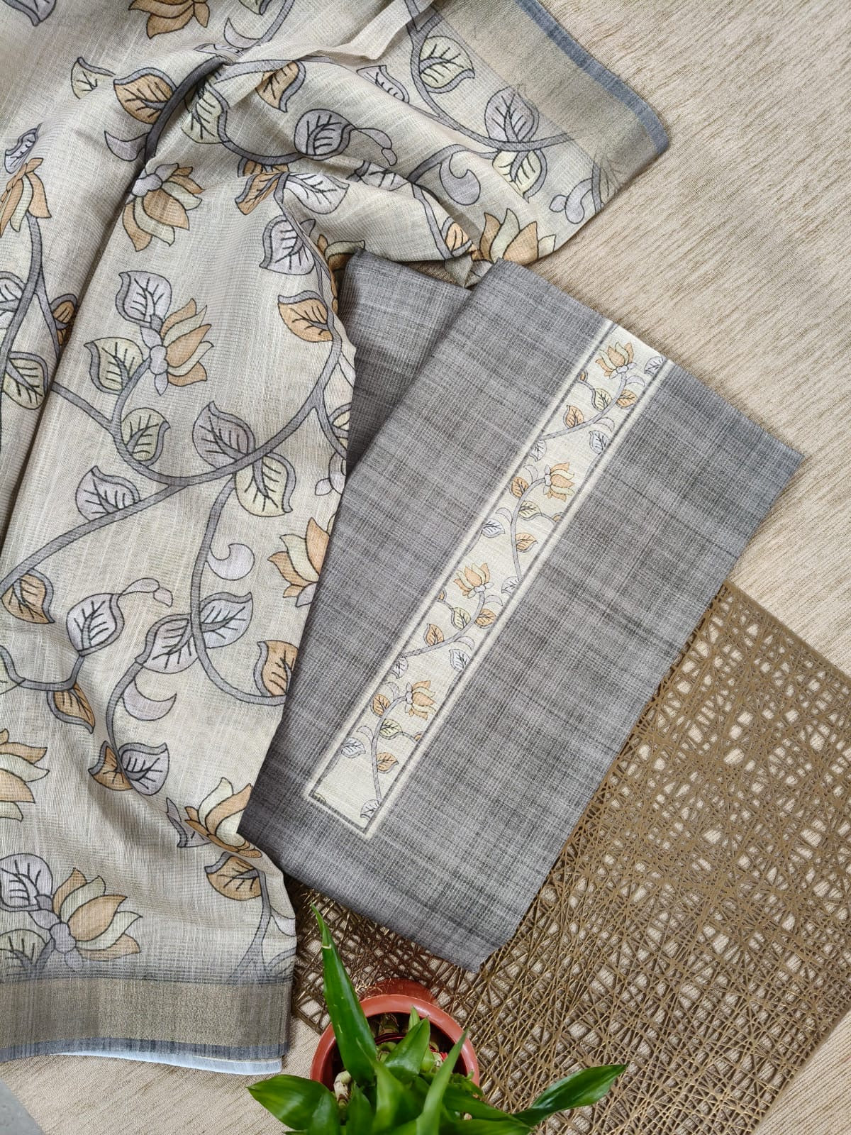 Semi Tussar salwar material - 2 colors with lotus design