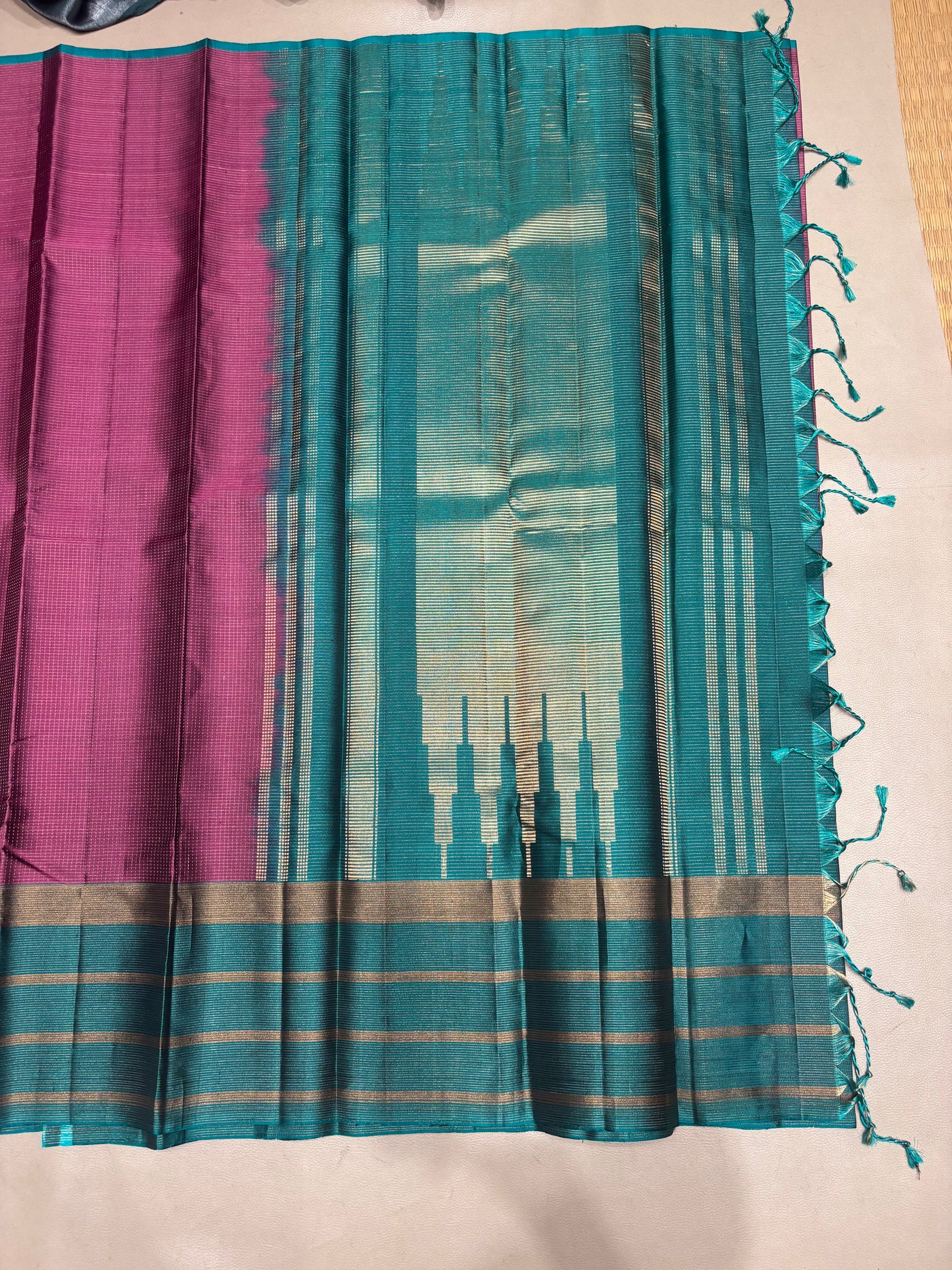 Ranjani pink & green micro checked softsilk saree - Pure silk saree-AK1118