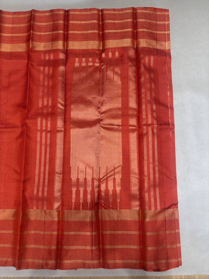 Ranjani orange micro checked softsilk saree - pure silk saree