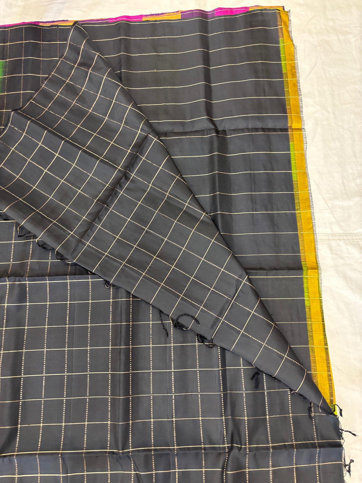 Kattam black Pallu multicolor softsilk saree - Pure silk saree
