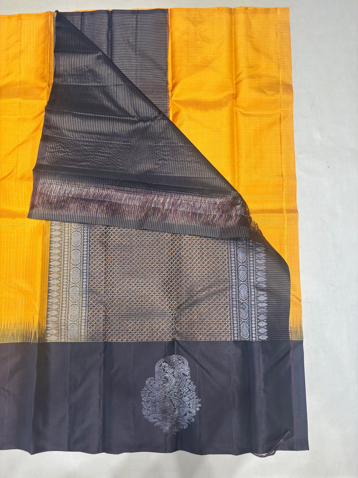 Rudhrika handloom softsilk saree - Pure silk saree - Yellow and coffee brown color