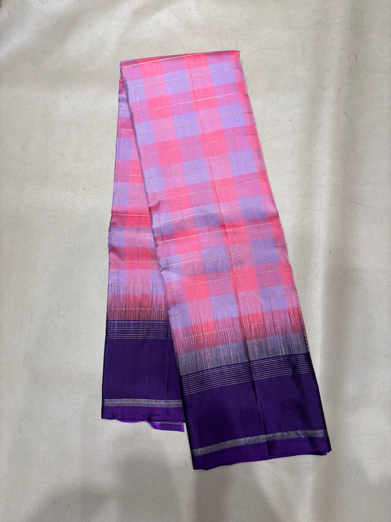 Ambikai multi color checked softsilk saree - Pure silk saree