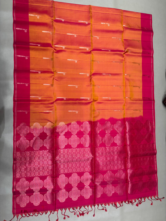 Hridya orange handloom softsilk saree - Pure silk saree