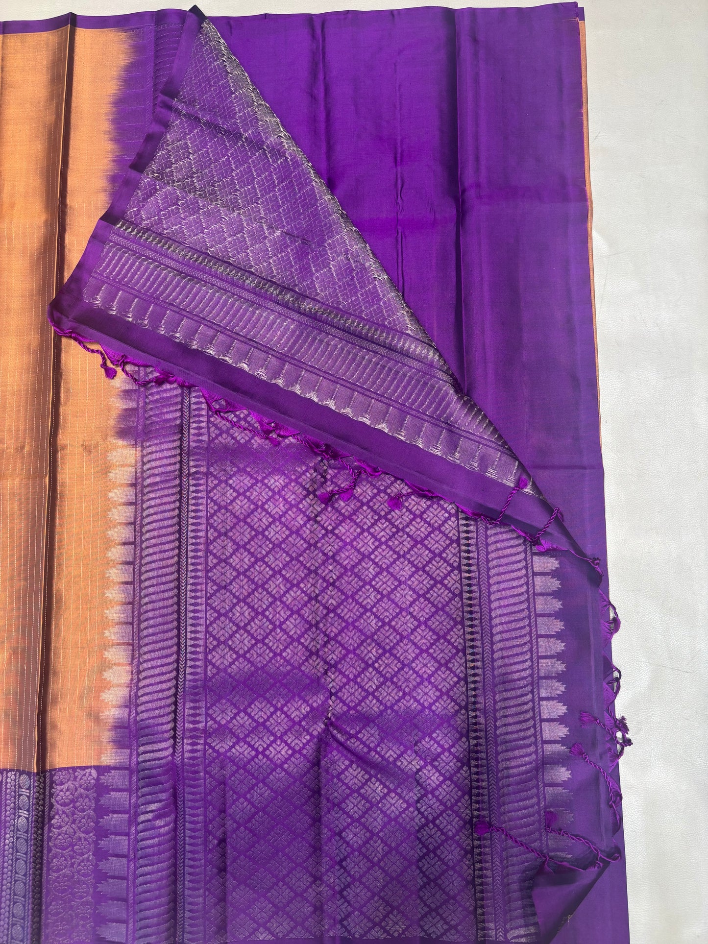 Tanvi rust & purple Vaira oosi handloom softsilk saree - Pure silk saree-set15
