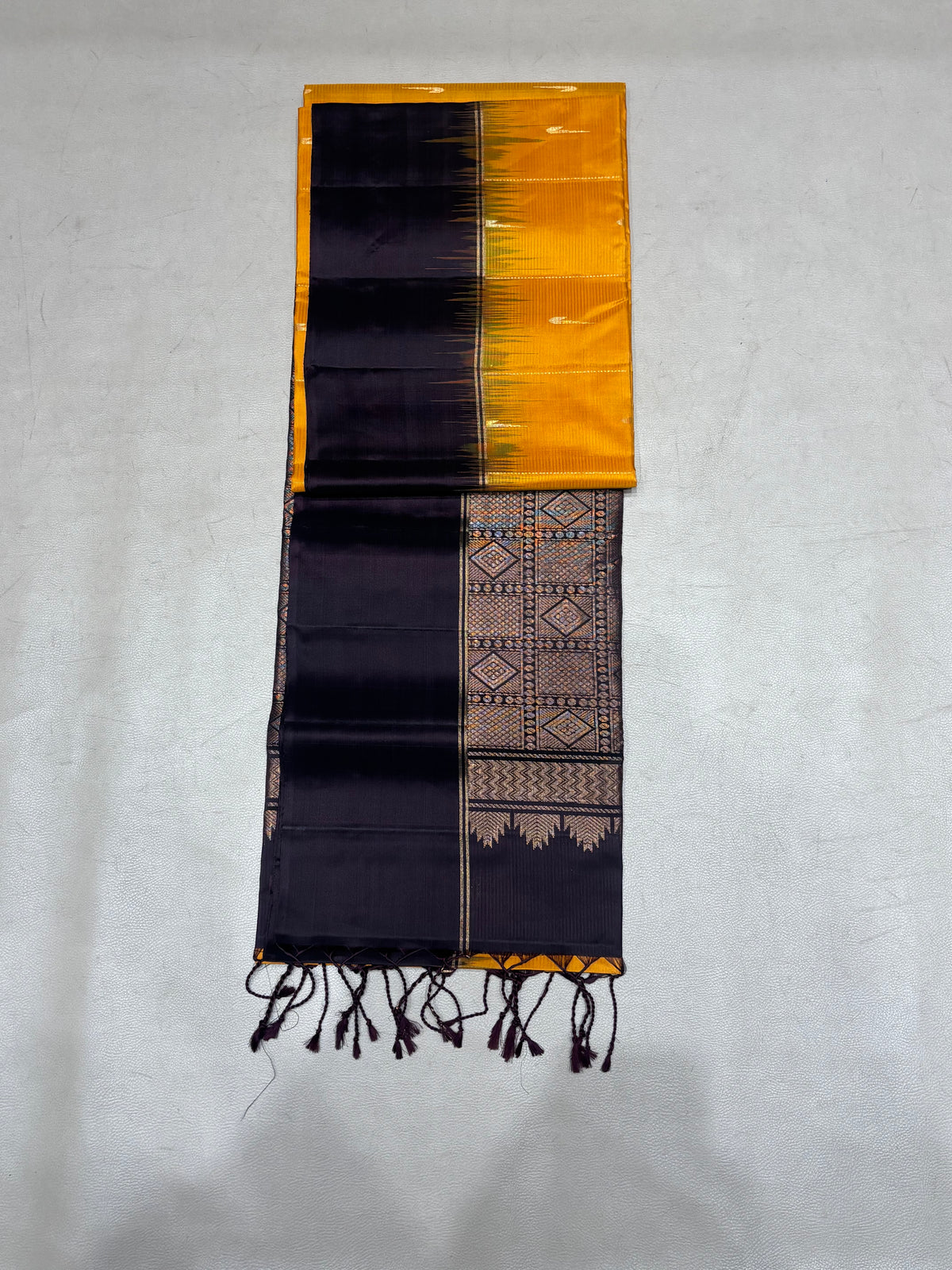 Leelavathi yellow & coffee brown handloom softsilk saree - Pure silk saree - GA104