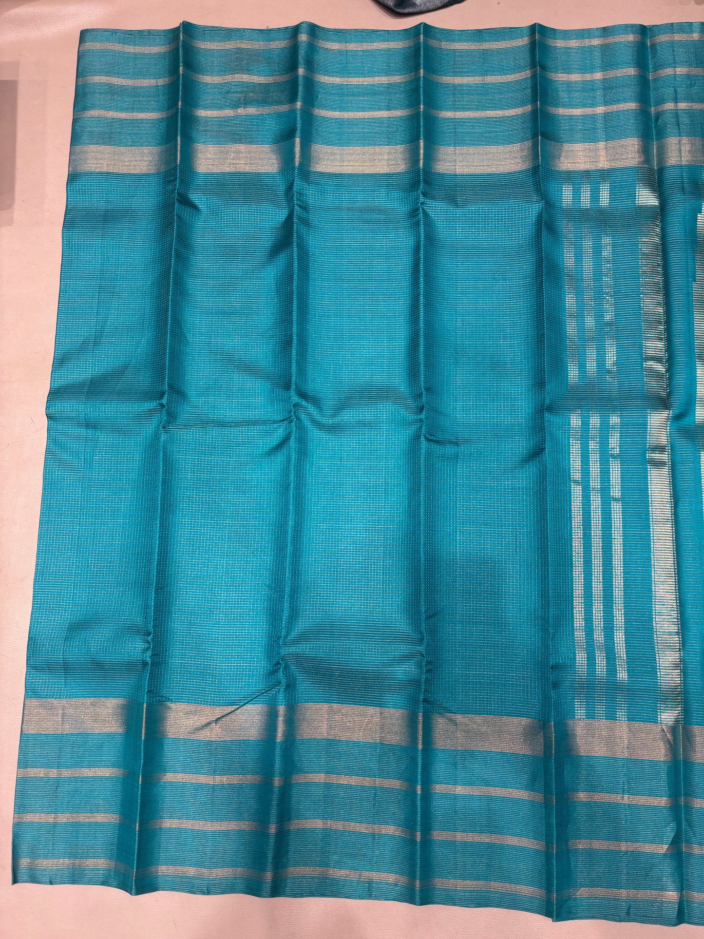 Ranjani teal blue green micro checked handloom softsilk saree - Pure silk saree-AK1118