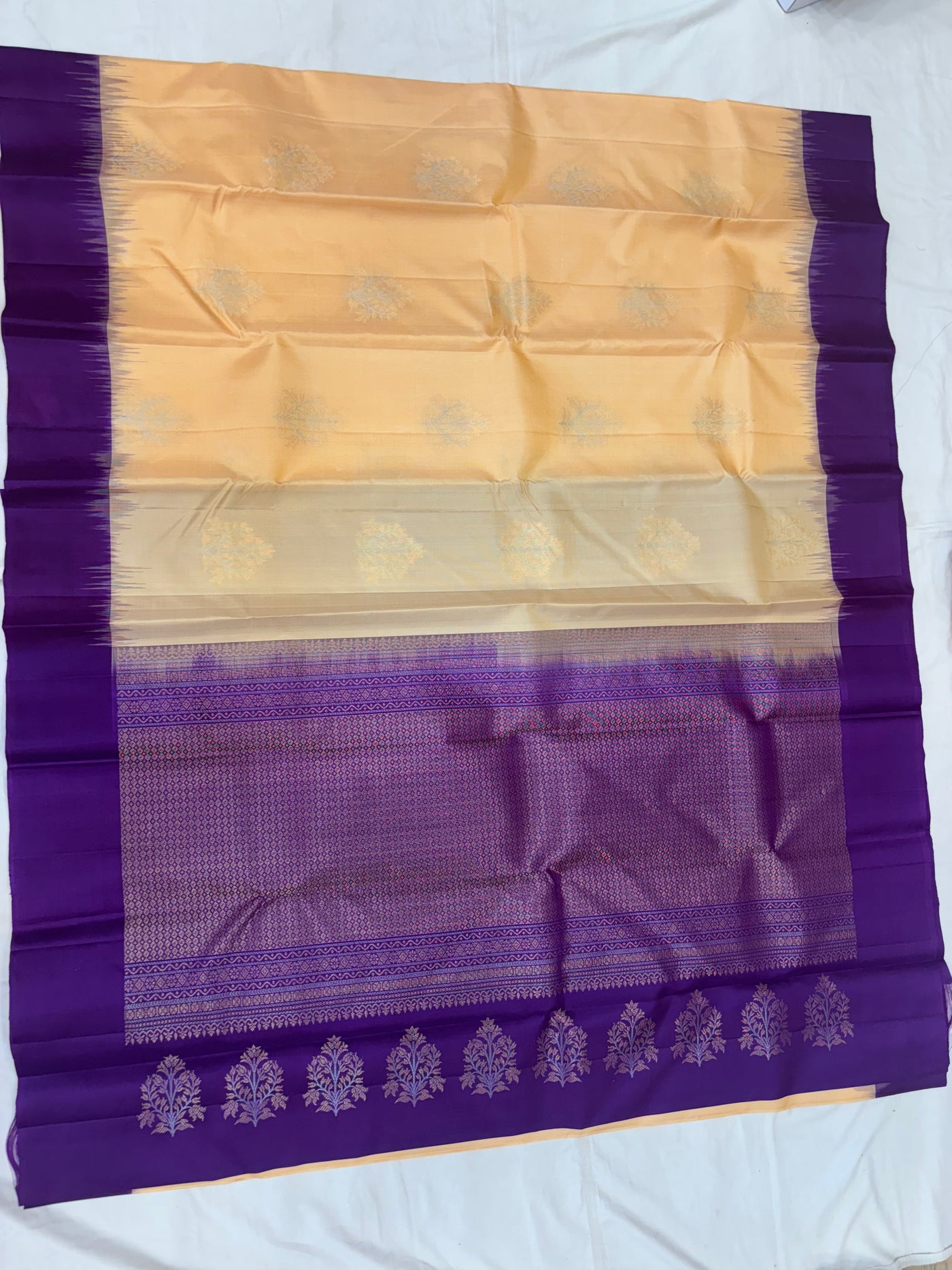Yuvaa warm gold & purple softsilk saree - Pure silk saree