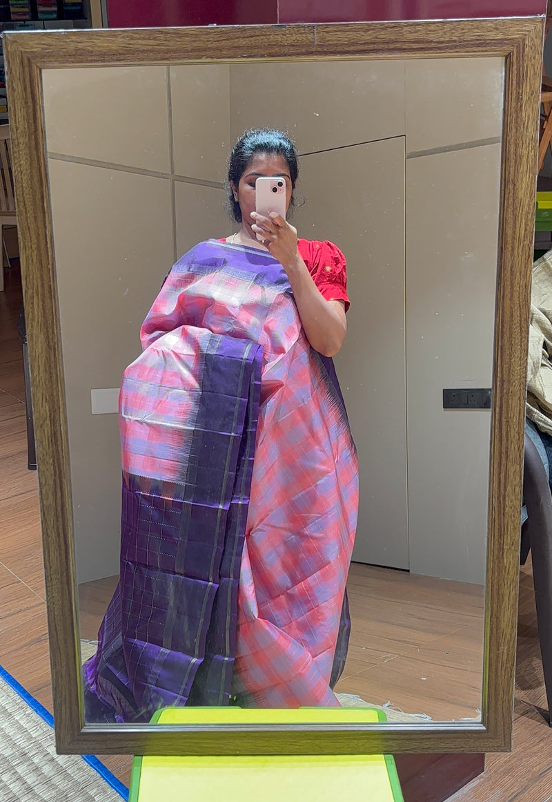 Ambikai multi color checked softsilk saree - Pure silk saree