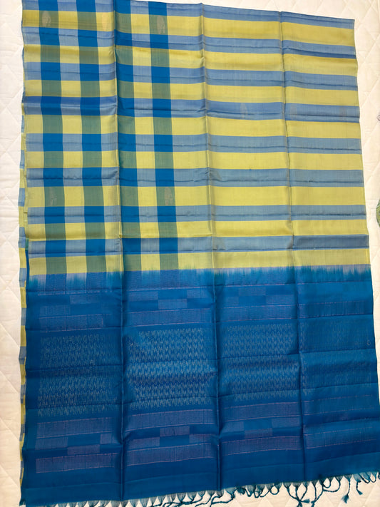 Kattam blue handloom softsilk saree - Pure silk saree-AK1111
