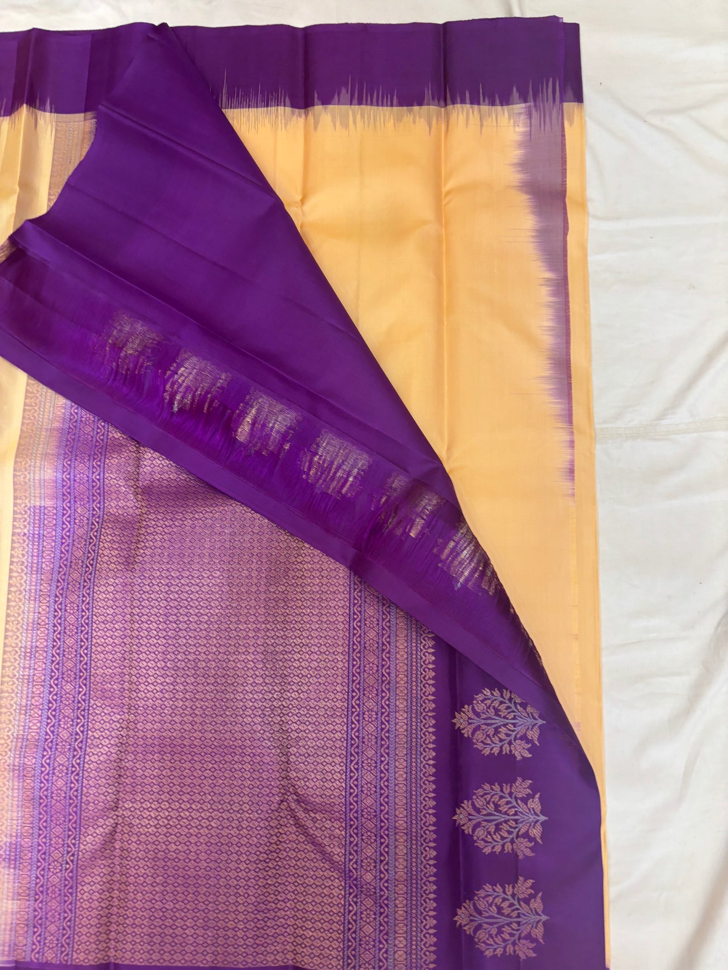 Yuvaa warm gold & purple softsilk saree - Pure silk saree