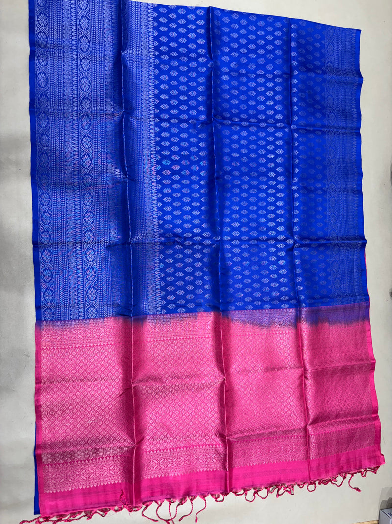 Vairam blue & pink bridal brocade softsilk saree - Pure silk saree