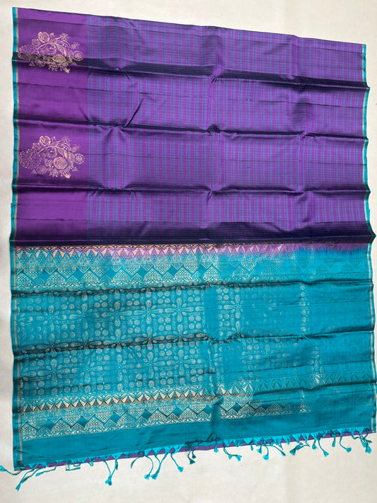 Charvi thread checks handloom softsilk saree - Pure silk saree