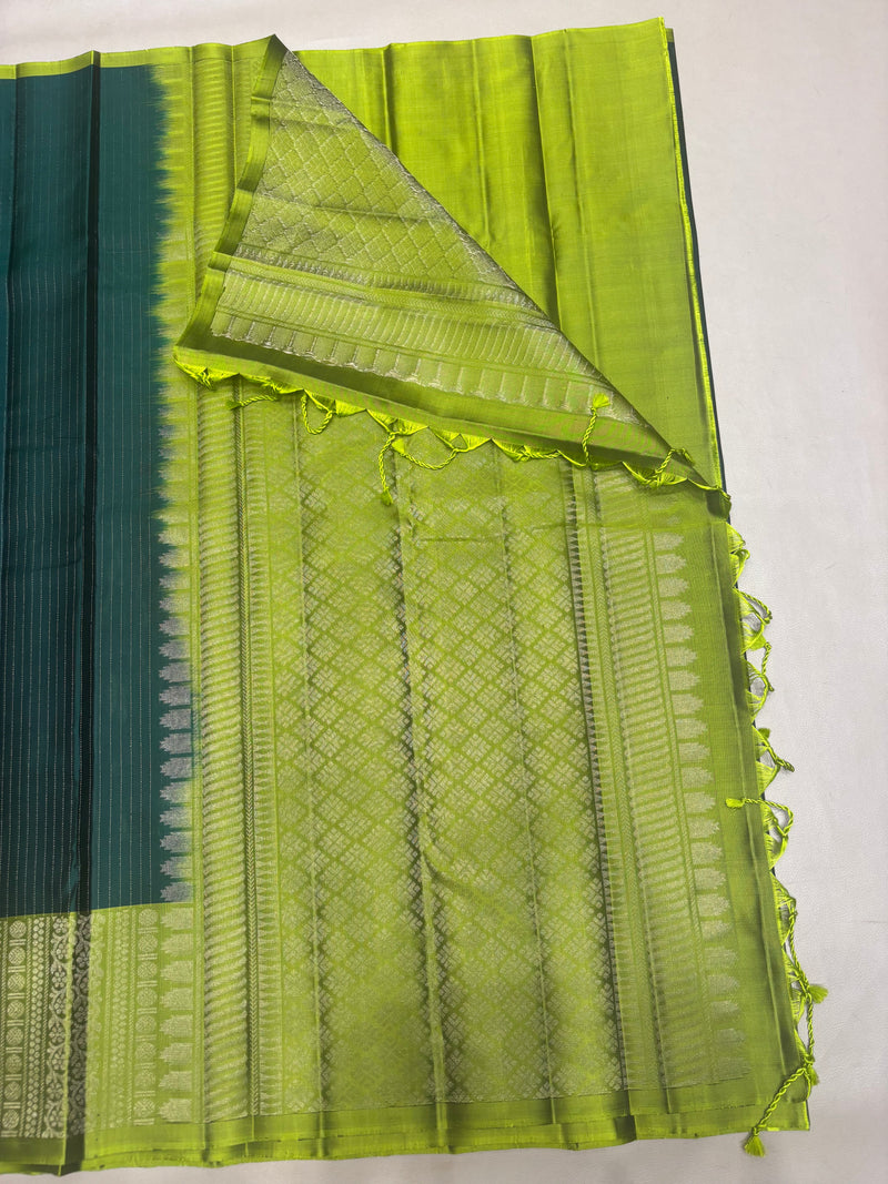 Tanvi bottle green softsilk saree - Vaira oosi design - Pure silk saree