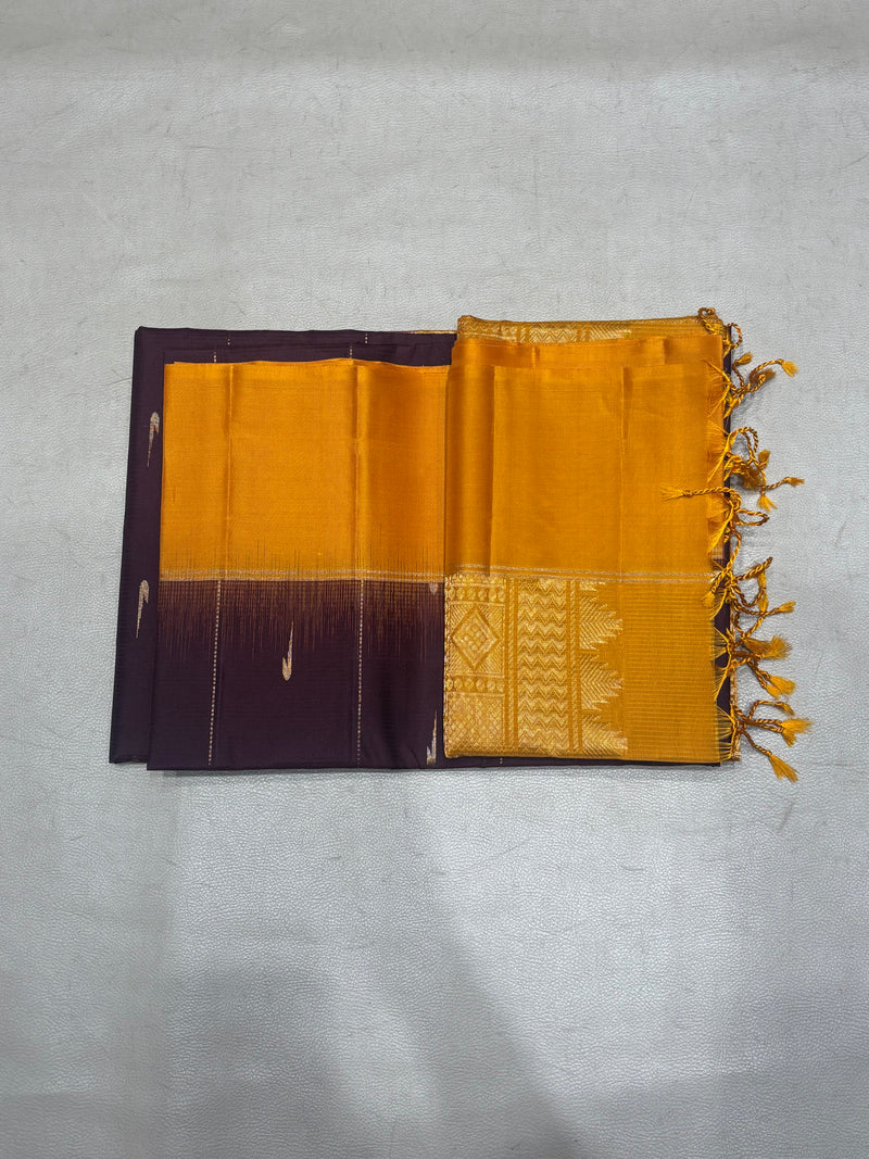 Leelavathi coffee brown handloom softsilk saree - Pure silk saree- contrast color