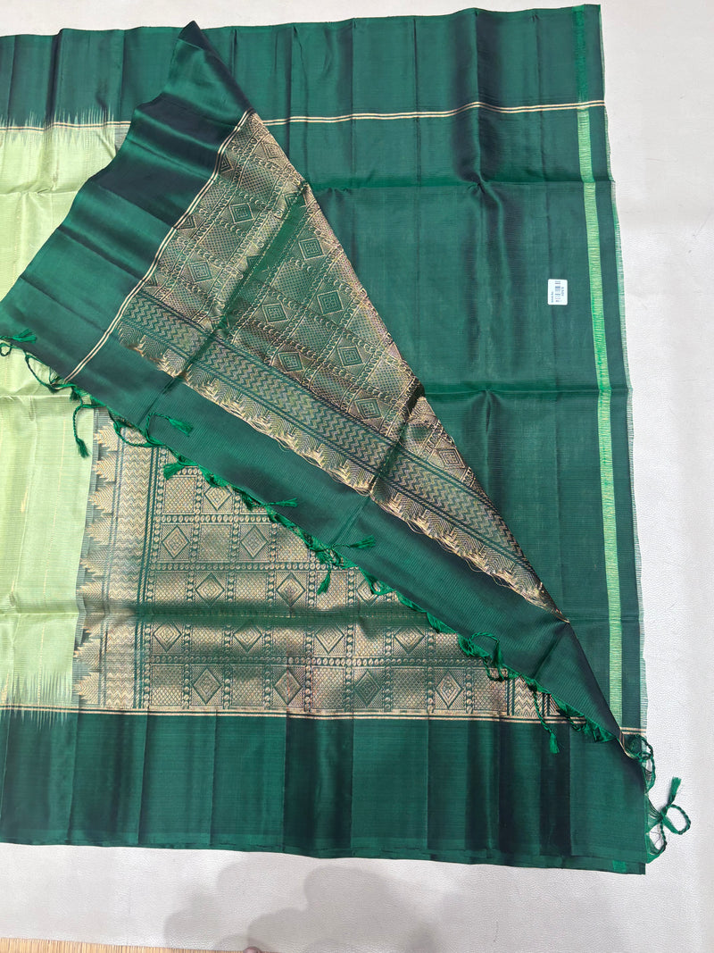 Leelavathi green handloom softsilk saree - Pure silk saree- contrast color