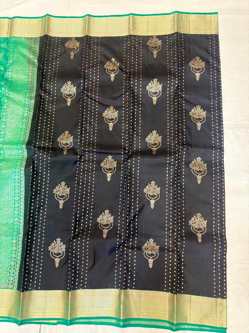 Urvi black handloom softsilk saree - Pure silk saree