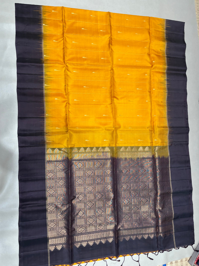 Leelavathi yellow & coffee brown handloom softsilk saree - Pure silk saree - GA104