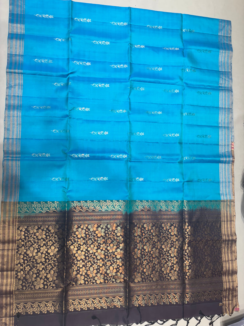 Ponvalli blue handloom softsilk saree - Pure silk saree-AK1113
