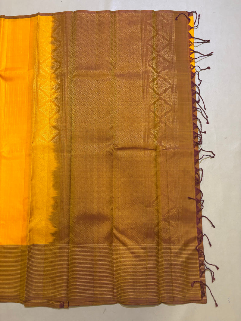 Yellow Vaidoori handloom softsilk saree - Vaira oosi design - Pure silk saree